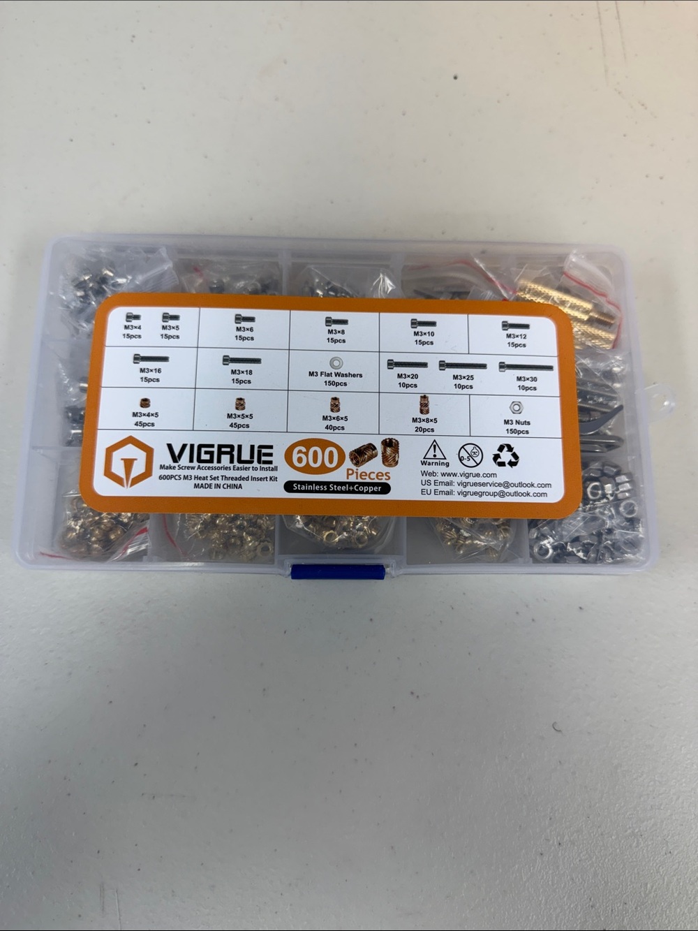 Vigrue 600-Piece Stainless Steel & Copper Insert Nut Assortment - Silver/Gold